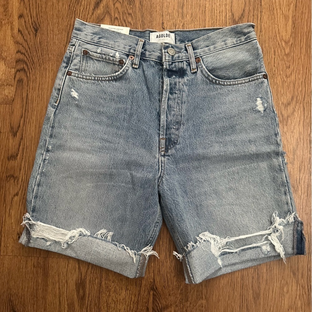 AGOLDE 90’s short mid rise loose Distressed Blue Denim Shorts size 26 cotton